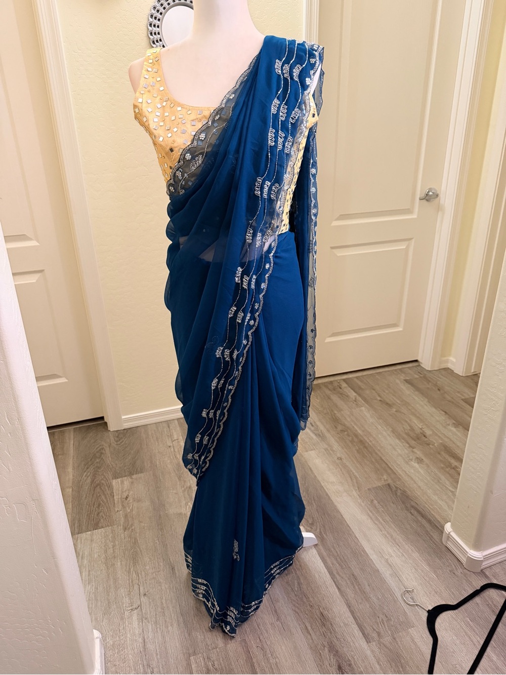 Royal Blue Saree with silver hand work